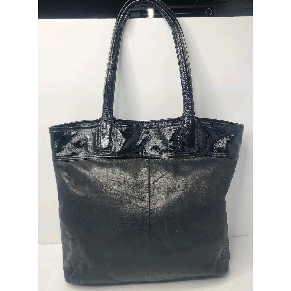 Coach Audrey Perforated Black Patent Leather Shoulder Tote Bag Purse C Logo